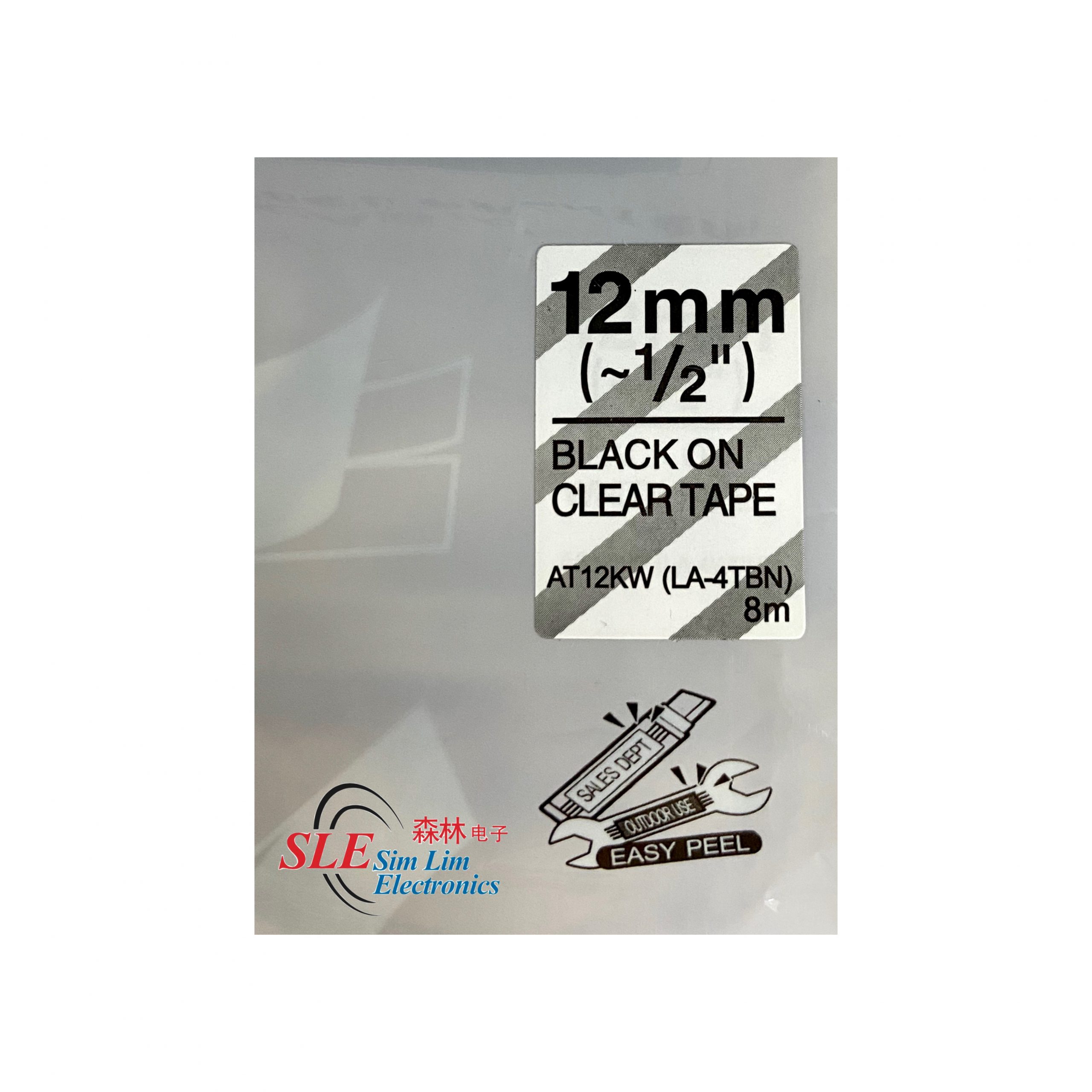 Compatible AE 12mm Black ink on Clear Tape Label for Epson