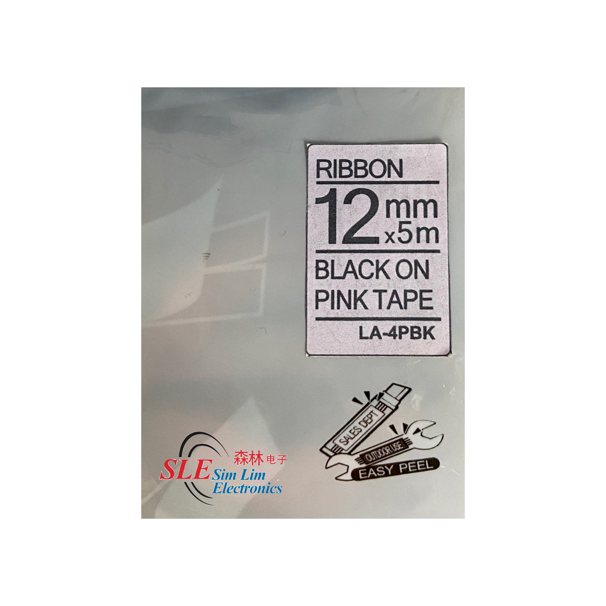Compatible AE 12mm Ribbon Black ink on Pink Tape Label for Epson