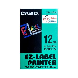 Casio 12mm XR-GN Black ink Green Label