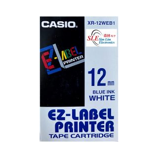 Casio 12mm XR-WEB Blue ink White Label