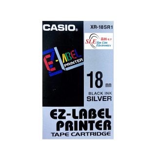 Casio 18mm XR-18SR1 Black ink Silver Label