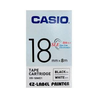 Casio 18mm XR-18WE1 Black ink White Label