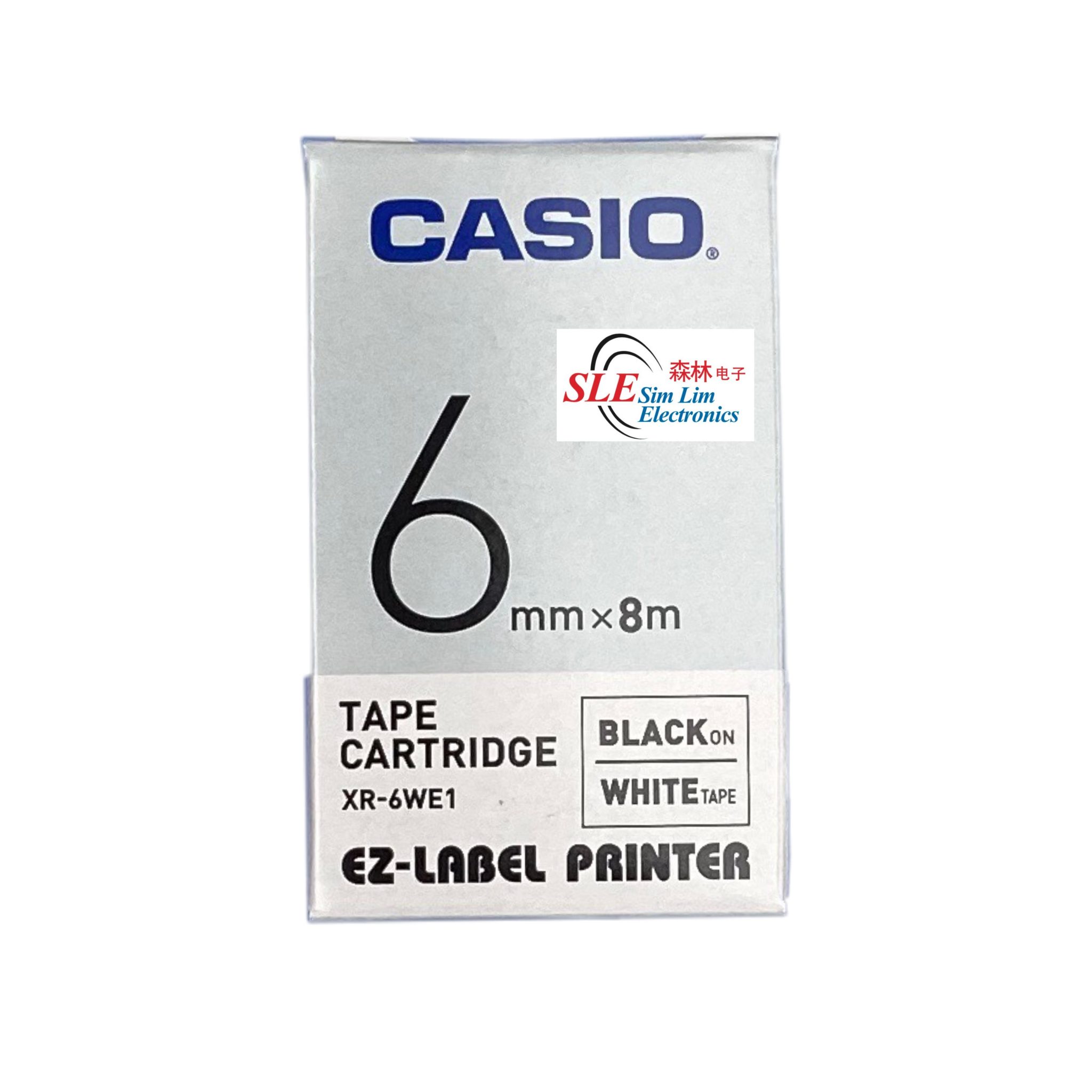 6mm Label Casio 6mm XR-6WE1 Black ink White Label - Sim Lim Electronics