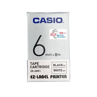 Casio 6mm XR-6WE1 Black ink White Label