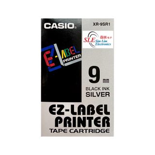 Casio 9mm XR-SR Black ink Silver Label