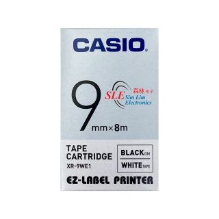 Casio 9mm XR-9WE1 Black ink White Label