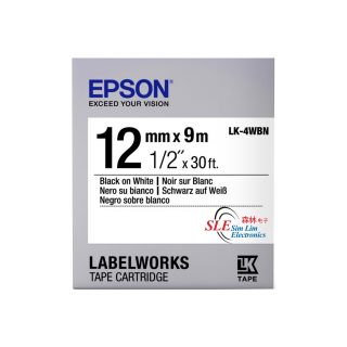 Epson LK 4WBN 12mm Black ink White Tape