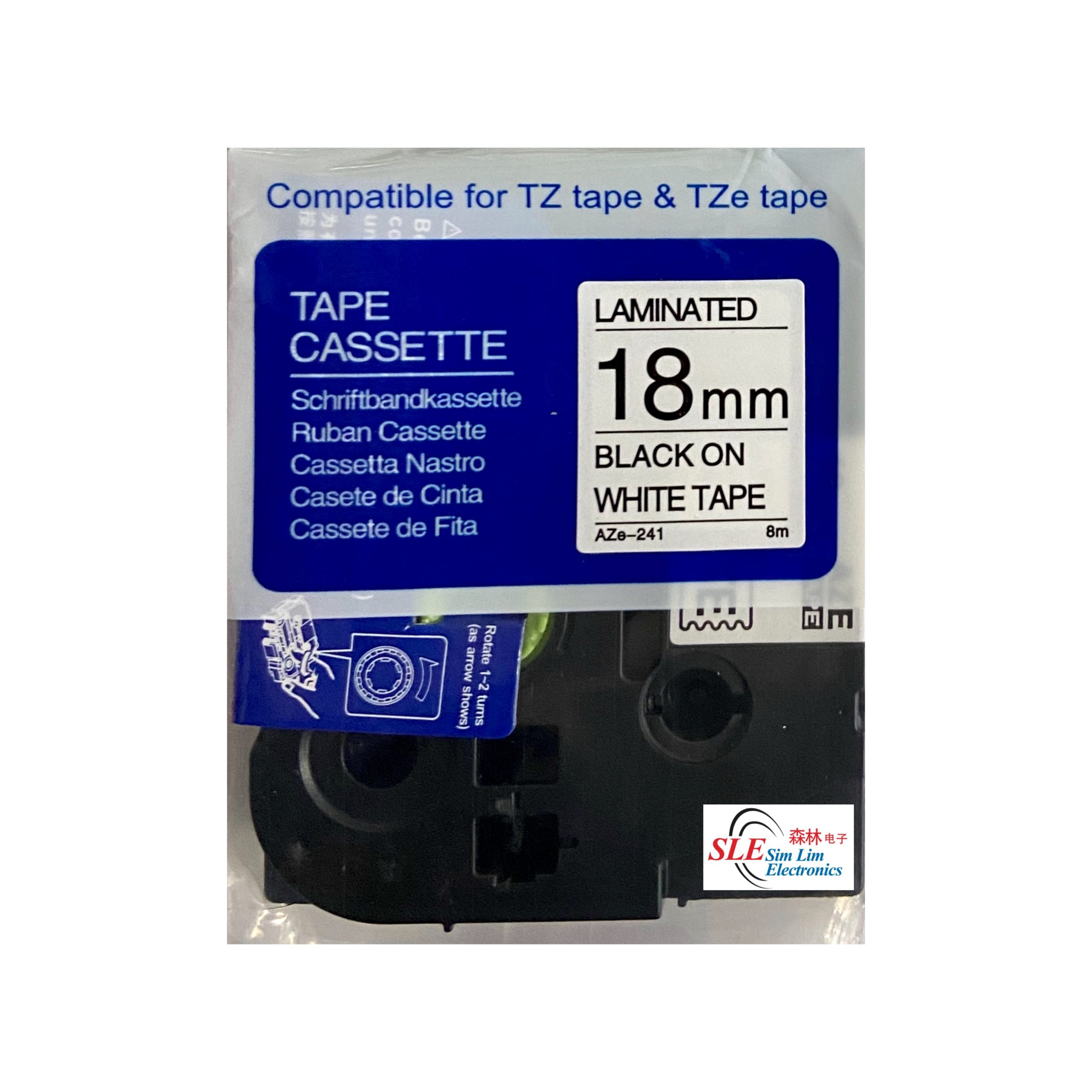 Compatible AB AZe 241 18mm Black on White Laminated Tape