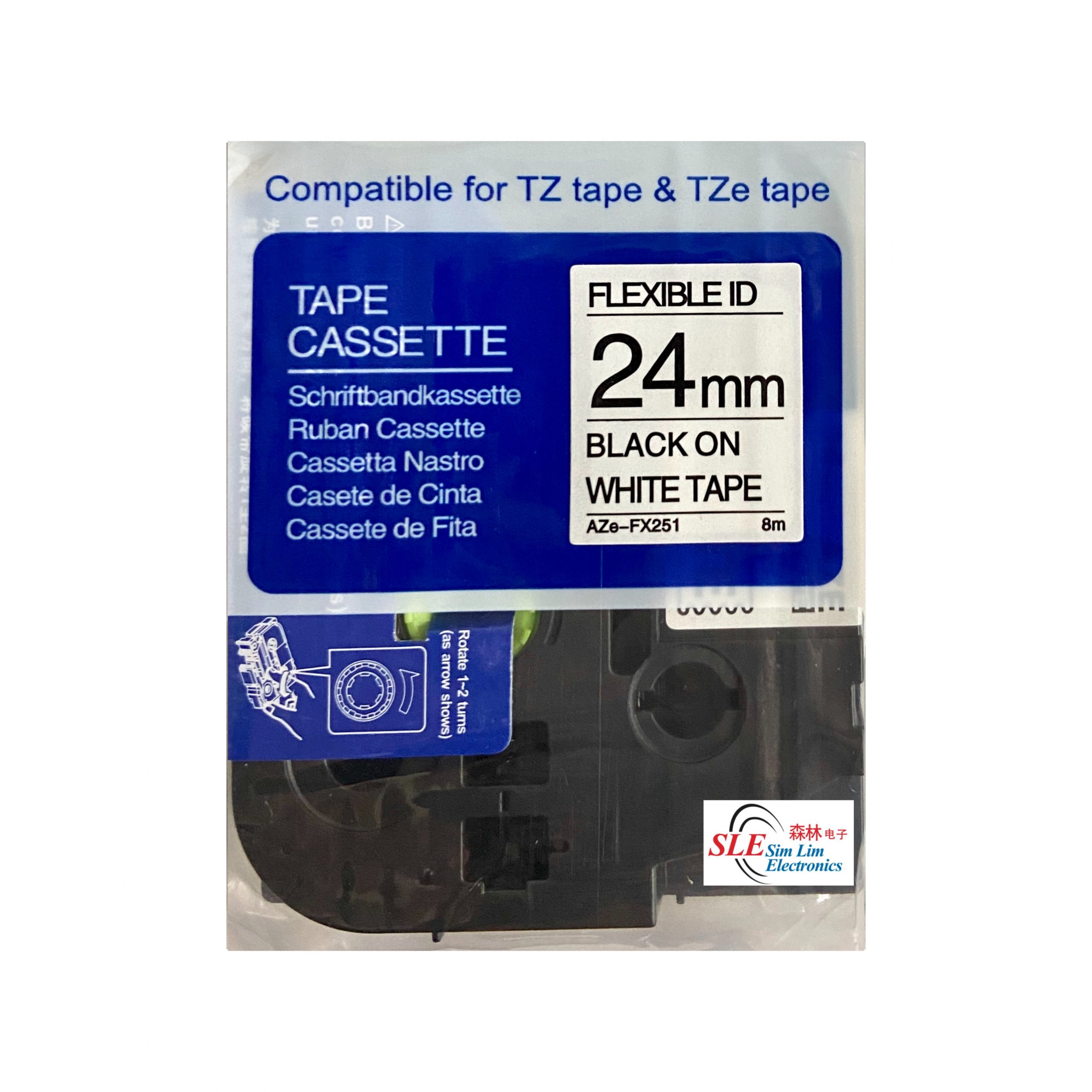 Compatible AB AZe FX251 24mm Black on White Flexible ID Laminated Tape