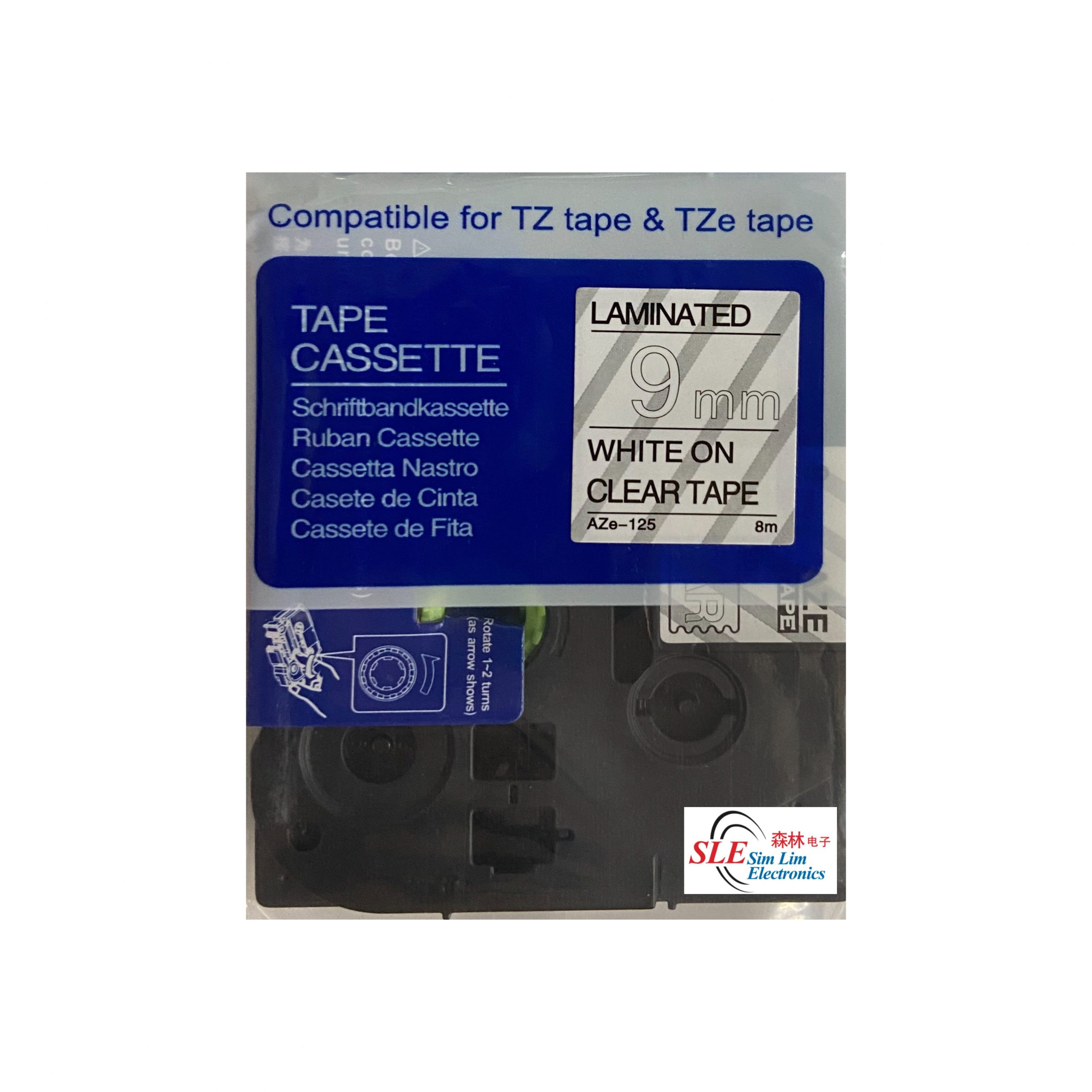 Compatible AB AZe 125 9mm White on Clear Laminated Tape