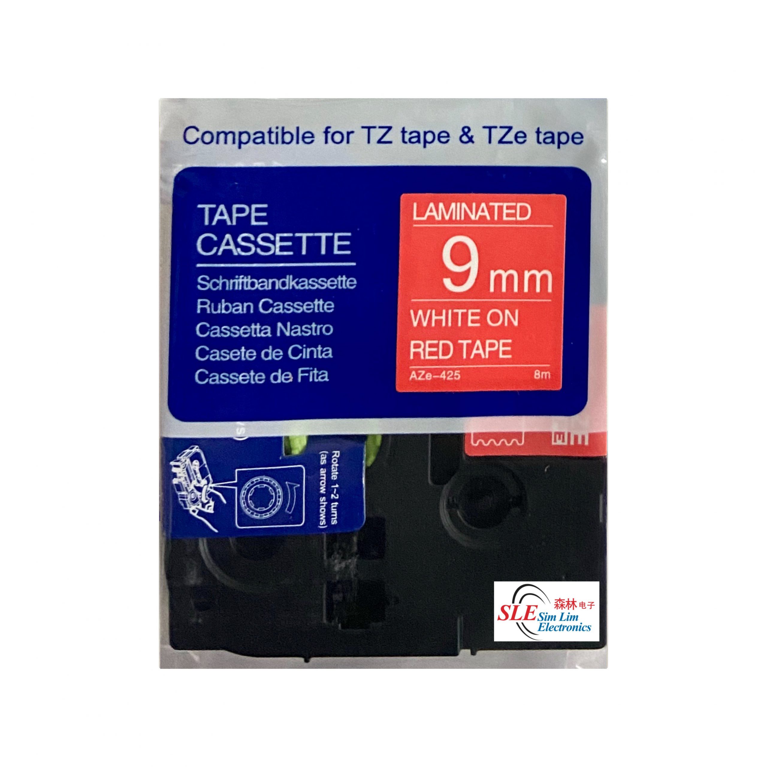 Compatible AB AZe 425 9mm White on Red Laminated Tape