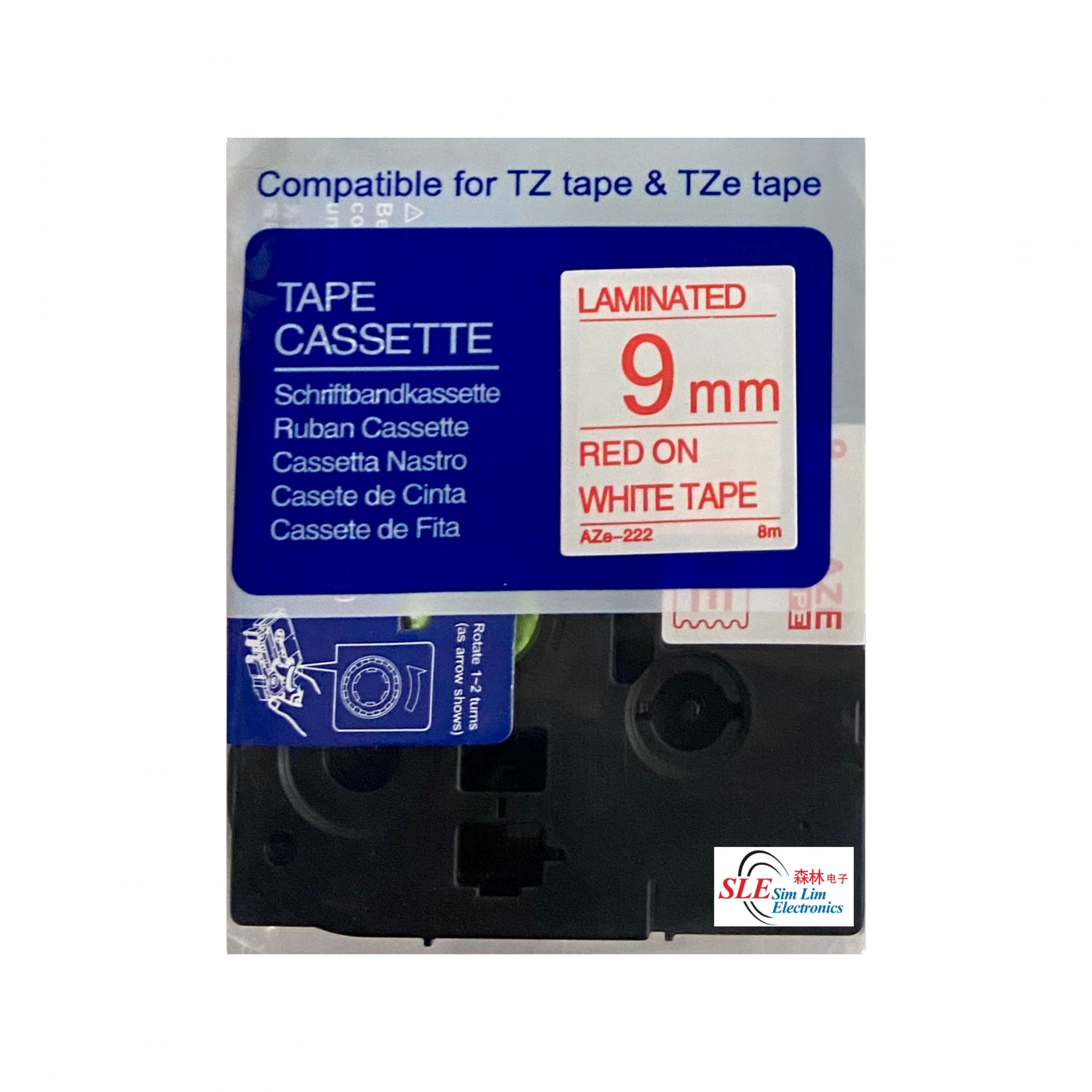 Compatible AB AZe 222 9mm Red on White Laminated Tape