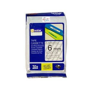 Brother 6mm Tze 111 Black on Clear Tape